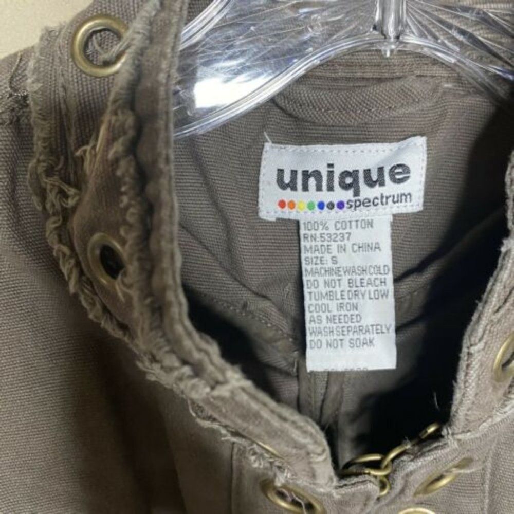Unique Spectrum Military Style Jacket Women’s Small Gray Cotton Grommet - Picture 5 of 7